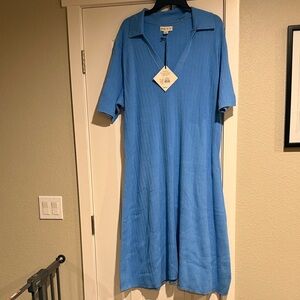 Blue Short Sleeve Midi Dress